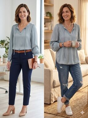 LOFT Boho V-Neck Tie Blouse Sleeves Light Blue Gray S
